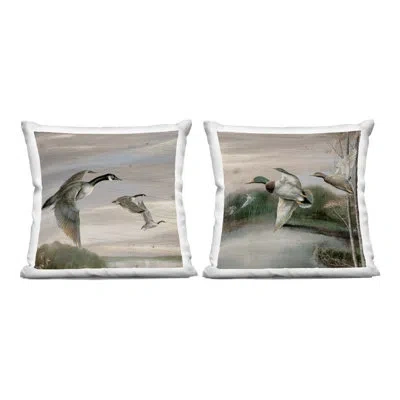 Stupell Industries Geese & Ducks In Nature Design By Ruane Manning Throw Pillow (set Of 2) In Green
