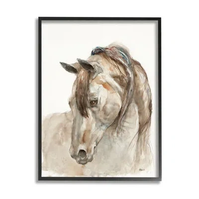 Stupell Industries Gentle Horse Portrait Farm Animal Watercoloured Detail By Patti Mann - Floater Frame Painting On Can In Midnight Black Framed Giclee