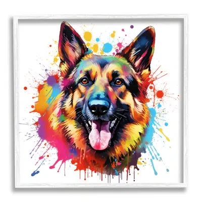 Stupell Industries German Shepherd Paint Splash By Marybeth Cunningham Single Picture Frame Print On Canvas In Coastal White Framed Giclee