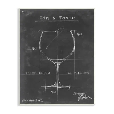 Stupell Industries Gin & Tonic Cocktail Wineglass Blueprint Diagram Design In Wall Plaque