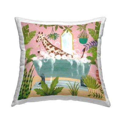 Stupell Industries Giraffe Fun Bath Time Decorative Printed Throw Pillow Design By Farida Zaman In Pink