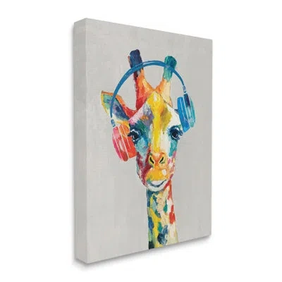 Stupell Industries Giraffe Headphone Listening Music Contemporary Jungle Portrait Cloverfield & Co. In Wrapped Canvas