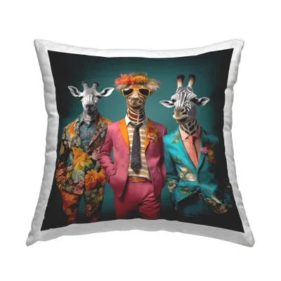 Stupell Industries Giraffes In Fun Suits Decorative Printed Throw Pillow By Lazar Studio In Blue;yellow;pink