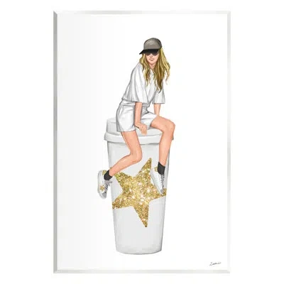 Stupell Industries " Girl In Cap Glam Coffee Cup " By Ziwei Li In Mdf