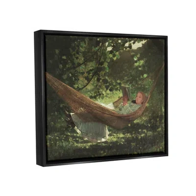 Stupell Industries Girl Reading Book Hammock Classic Vintage Painting By Lettered And Lined - Floater Frame Rectangle P In Jet Black Floater Frame