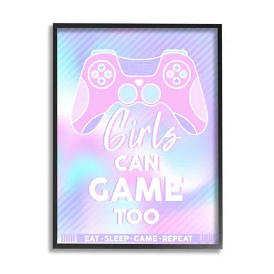 Stupell Industries Girls Can Game Too Pastel Phrase By Angela Nickeas - Floater Frame Graphic Art On Wood In Midnight Black Framed Giclee