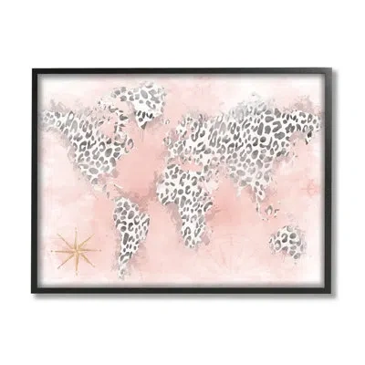 Stupell Industries Glam Cheetah Animal Pattern Continent Shapes Map By Natalie Carpentieri - Floater Frame Painting On  In Midnight Black Framed Giclee
