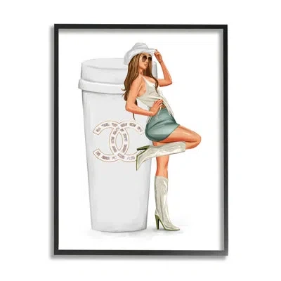 Stupell Industries Glam Cowgirl Fashion Coffee Cup Framed On Wood By Ziwei Li Graphic Art In Midnight Black Framed Giclee