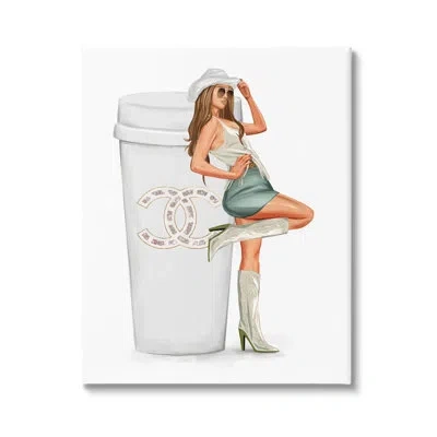 Stupell Industries Glam Cowgirl Fashion Coffee Cup On Canvas Graphic Art In Brown;green