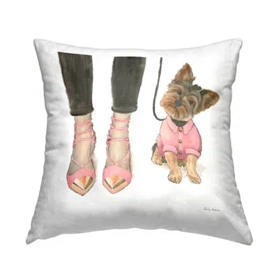 Stupell Industries Glam Dog Walk Heels Fashion Pink Gold Design Decorative Printed Throw Pillow By Emily Adams In Beige