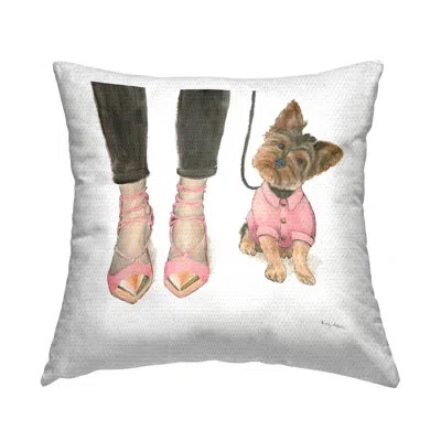 Stupell Industries Glam Dog Walk Heels Fashion Pink Gold Design Outdoor Printed Pillow By Emily Adams In Black;white;pink