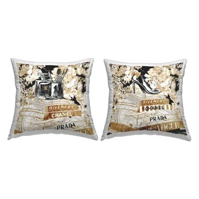 Stupell Industries Glam Fashion Book Stacks Perfume Heel Printed Pillow 2 Piece Outdoor Printed Pillow Set By Ziwei Li In Beige