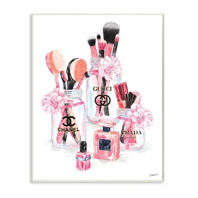Stupell Industries Glam Fashion Cosmetic Accessories In Jars In Wall Plaque