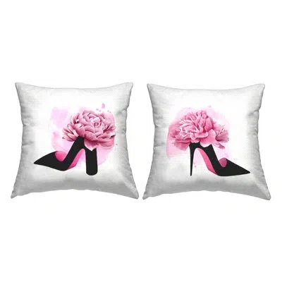 Stupell Industries Glam Fashion Heels Pink Black Flower Shoes 2 Piece Outdoor Printed Pillow Set By Grace Popp In Black;pink