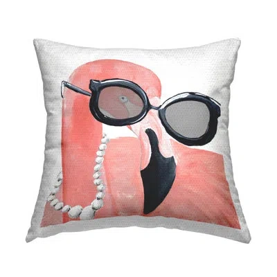 Stupell Industries Glam Fashion Pink Flamingo Sunglasses Pearls Bird Outdoor Printed Pillow By Gina Ritter In Black;white;pink