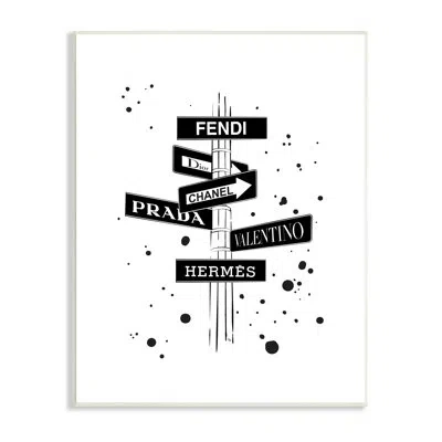 Stupell Industries Glam Fashion Road Signs Minimal Black Splatter In Wood