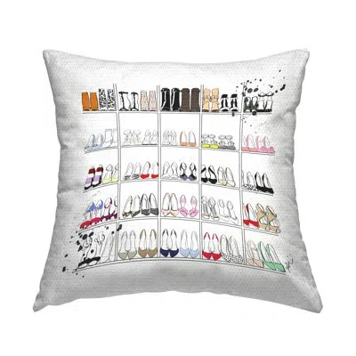 Stupell Industries Glam Fashion Stacked Shoes Outdoor Printed Pillow By Alison Petrie In Black;white;red
