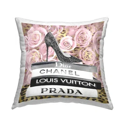 Stupell Industries Glam High Heel Shoe Fashion Book Stack Cheetah Decorative Printed Throw Pillow By Madeline Blake In Beige