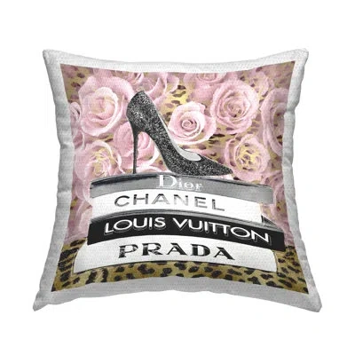 Stupell Industries Glam High Heel Shoe Fashion Book Stack Cheetah Outdoor Printed Pillow By Madeline Blake In Beige