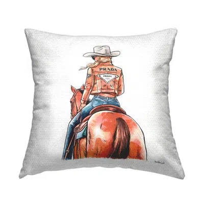 Stupell Industries Glam Jacket Cowgirl & Horse Outdoor Printed Pillow By Amanda Greenwood In Brown