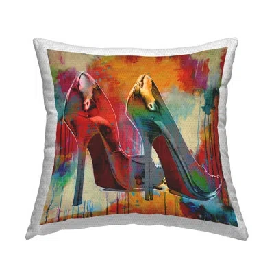 Stupell Industries Glam Rainbow High Heels Shoes Outdoor Printed Pillow By Sarah Mcguire In Red;yellow;silver