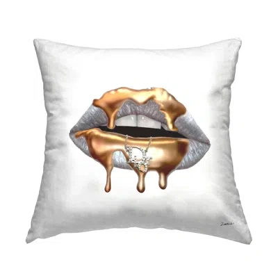 Stupell Industries Glam Silver Lip Portrait Fashion With Gold Drip Decorative Printed Throw Pillow By Ziwei Li