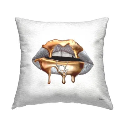 Stupell Industries Glam Silver Lip Portrait Fashion With Gold Drip Printed Pillow Outdoor Printed Pillow By Ziwei Li