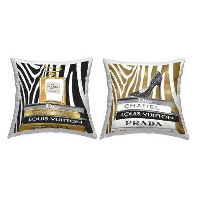Stupell Industries Glam Zebra Print Fashion Book Stack 2 Piece Outdoor Printed Pillow Set By Madeline Blake In Beige