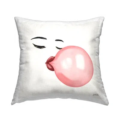Stupell Industries Glamorous Face Blowing Bubble Gum Bold Lips Decorative Printed Throw Pillow By Janelle Penner