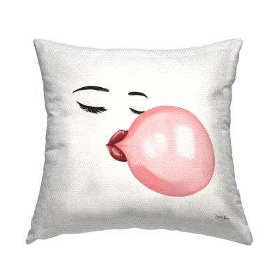Stupell Industries Glamorous Face Blowing Bubble Gum Bold Lips Outdoor Printed Pillow By Janelle Penner In Black;white;pink
