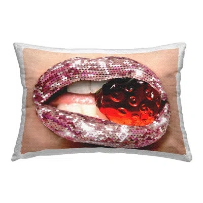 Stupell Industries Glitzy Sequin Lips Outdoor Printed Pillow By Ziwei Li In Pink