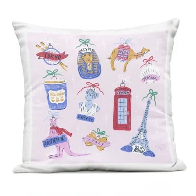 Stupell Industries Global Travel Ornaments Outdoor Printed Pillow Design By Krissy Mast In Pink