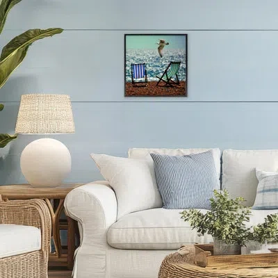 Stupell Industries Glorious Flight Beach Chairs Framed Giclee, Design By Marcus Prime In Midnight Black Framed Giclee