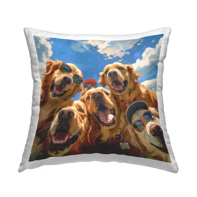 Stupell Industries Golden Retriever Group Selfie Design By Jim Baldwin Throw Pillow In Blue
