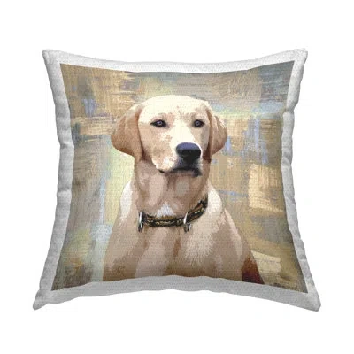 Stupell Industries Golden Retriever Portrait Dog Abstract Cross Hatch Pattern Outdoor Printed Pillow By Keri Rodgers In Blue;brown