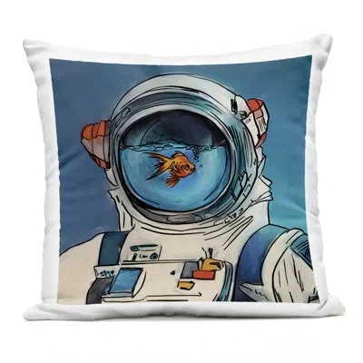 Stupell Industries Goldfish Astronaut Suit Design By Kamdon Kreations Outdoor Printed Pillow In Blue