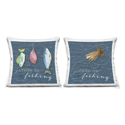 Stupell Industries Gone Fishing Sayings 2 Piece Decorative Printed Throw Pillow Set, Design By Holly Thomas Stein In Blue