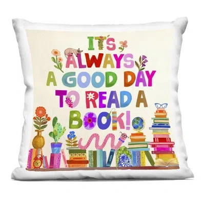 Stupell Industries Good Day To Read A Book Decorative Printed Throw Pillow, Design By Katherine Herrell Studio In Beige