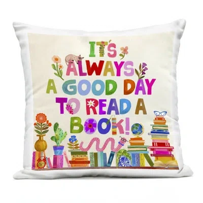Stupell Industries Good Day To Read A Book Outdoor Printed Pillow, Design By Katherine Herrell Studio In Beige