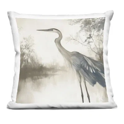 Stupell Industries Graceful Heron On Water Decorative Printed Throw Pillow Design By Mona Grace In White