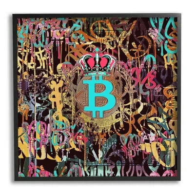 Stupell Industries Graffiti Street Style Bitcoin Symbol By Irena Orlov - Floater Frame Graphic Art On Wood In Midnight Black Framed Giclee