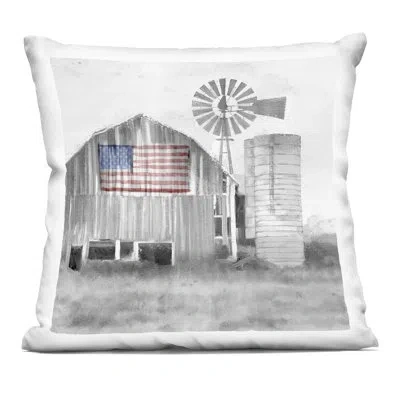 Stupell Industries Grandfather's Barn With Flag Decorative Printed Throw Pillow, Design By Kim Allen In Gray