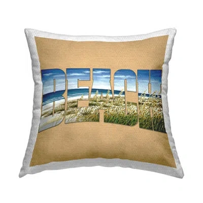 Stupell Industries Grassy Beach View Letters Outdoor Printed Pillow By Art Brands Holdings, Llc. In Tan