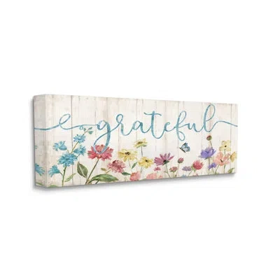 Stupell Industries Grateful Sentiment Spring Wildflower Garden Blue Butterfly By Nan - Graphic Art In Wrapped Canvas