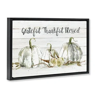 Stupell Industries Grateful Thankful Blessed Pumpkins Floating Frame, Design By Carol Robinson In Jet Black Floater Frame