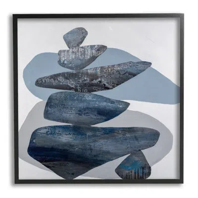 Stupell Industries Gray Rocks Stacked Contemporary By Ruth Fromstein - Floater Frame Graphic Art On Wood In Midnight Black Framed Giclee