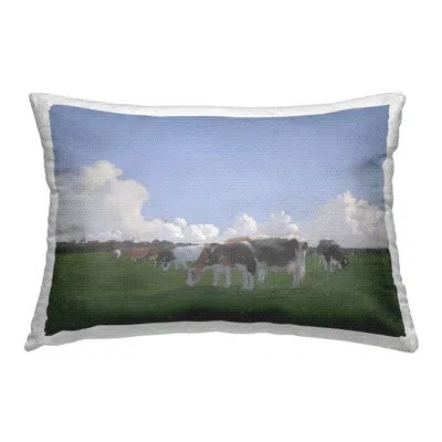 Stupell Industries Grazing Cattle With Low Clouds Outdoor Printed Pillow By Jan Voerman In Blue