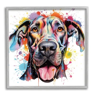 Stupell Industries Great Dane Paint Splatter By Marybeth Cunningham Print In Blue;black;white