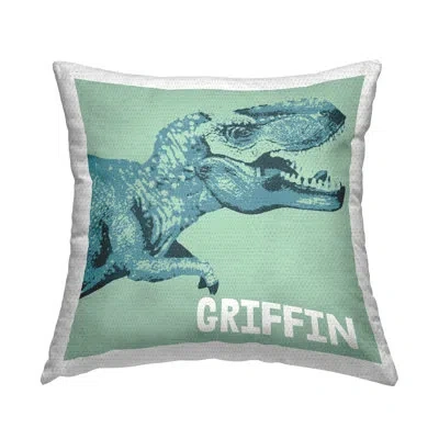Stupell Industries Green & Blue T-rex Personalized Outdoor Printed Pillow By Daphne Polselli