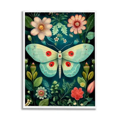 Stupell Industries Green & Pink Moth Pattern Single Picture Frame Print On Canvas In Coastal White Framed Giclee